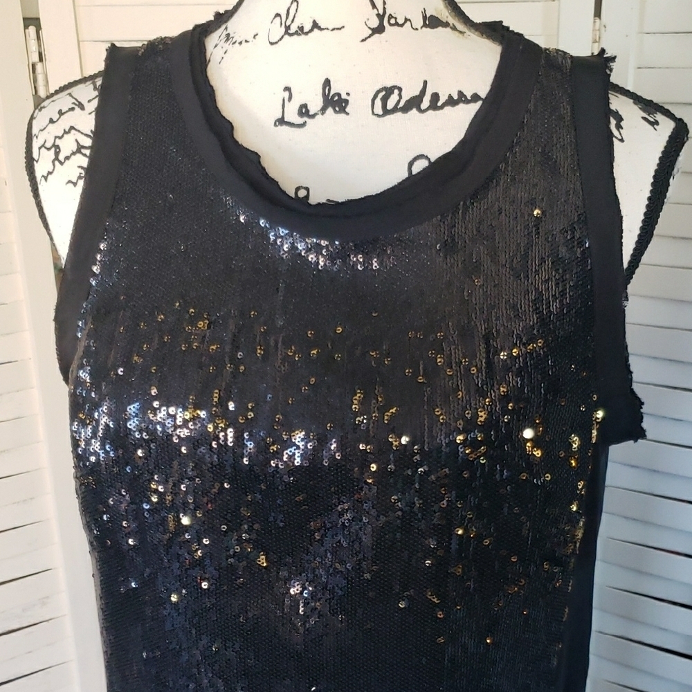 Semantiks Black Sequin And Gold Distress Sleeveless Dress Size 14 - Picture 2 of 9